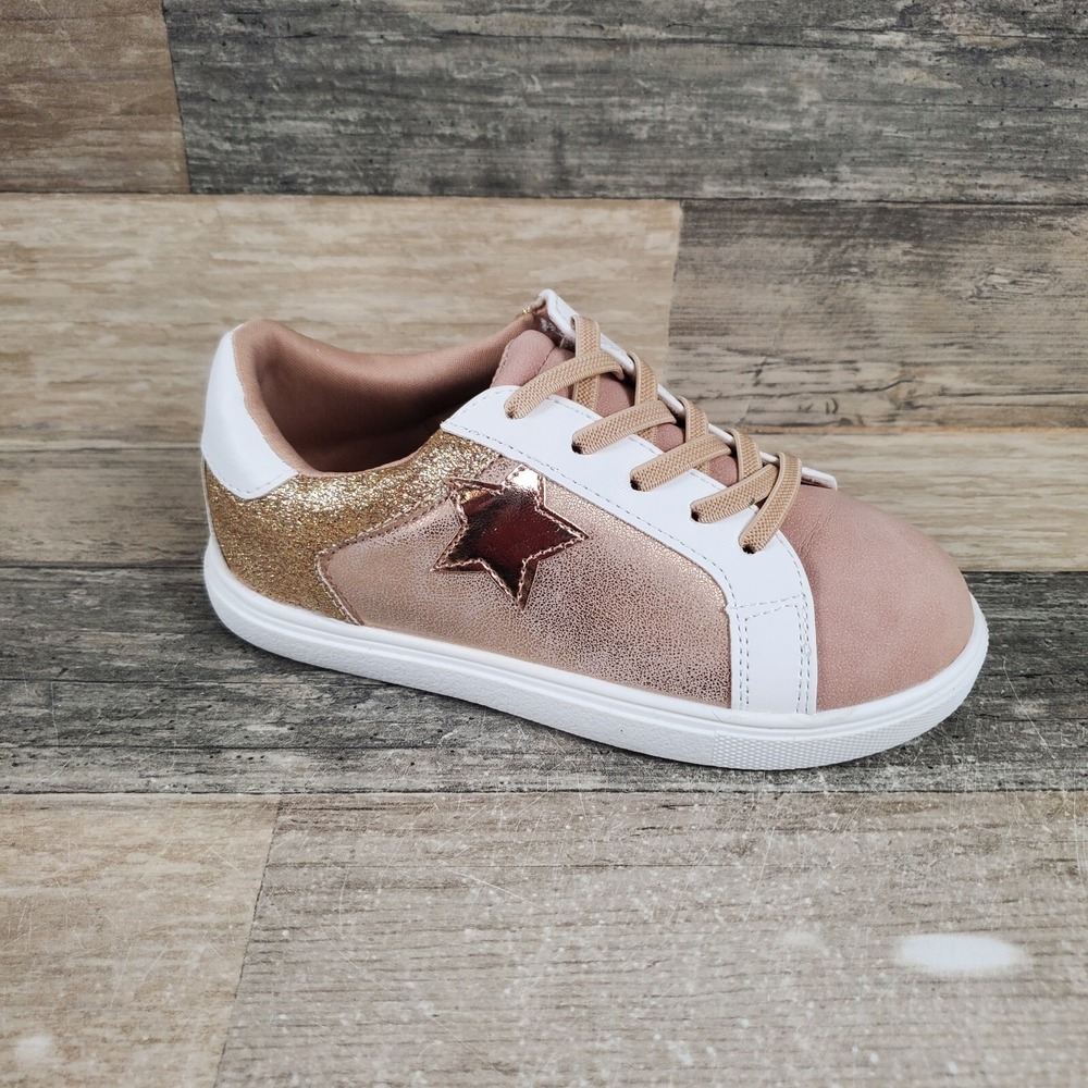 Mia Lil Jakee‎ Girls Shoes Sz 11 M Athletic Rose Gold Glitter Lace-Up Sneakers
